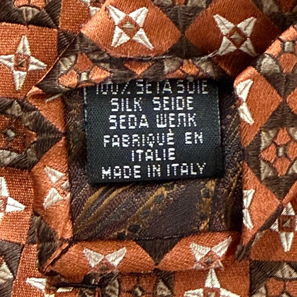 Burnt Orange Silk‎ Neck Tie Italy Classic 59.5x4” Nice Print Luxury Quality